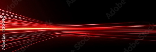 Abstract Red Light Lines Moving, Blurred Motion of Lights on Dark Background. Data Transfer Concept.