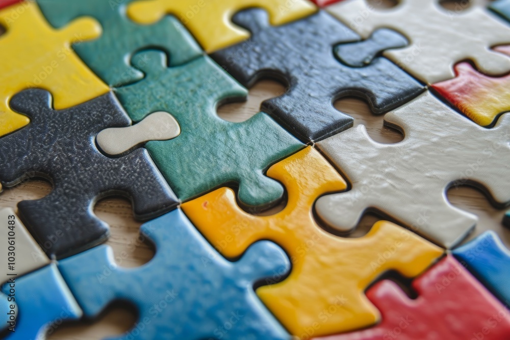 Colorful puzzle with a missing piece placed on a wooden table is representing the concept of problem solving Colorful puzzle with a missing piece placed on a wooden table is representing the concept of problem solving