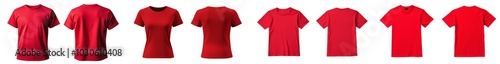 Mock up of a plain red kids t-shirt with a front and back view, isolated. Design template for t-shirts for children.