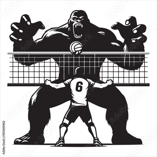 Perfect Spike Volleyball Star in Mid-Air Action , black colour vactor 