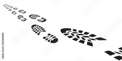 footprint shoe sole tracking path on transparent background, shoe footprint path vector illustration