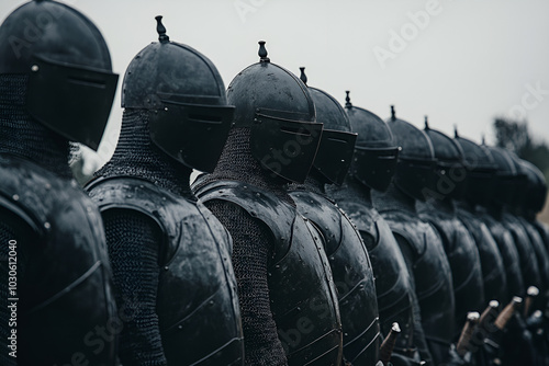 medieval knight helmet and sword, Generative AI