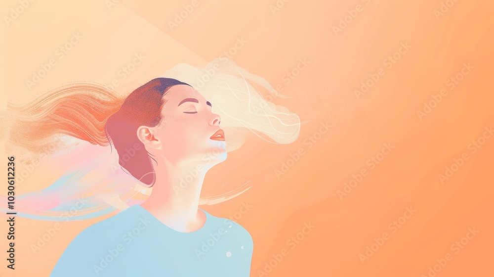 Stylish Girl Penetrating Air with Light, Modern Flat Illustration Generative AI