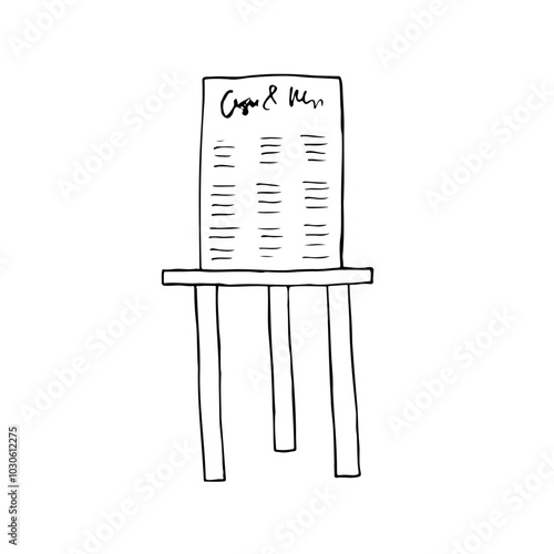 drawing seating chart on tripod full face - hand drawn line sketch