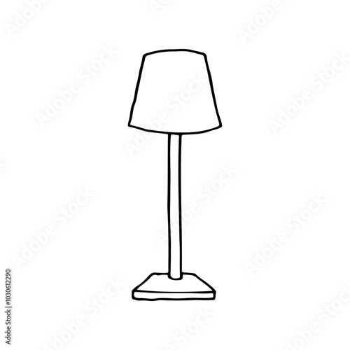 drawing straight lamp with minimalist lampshade - hand drawn line sketch