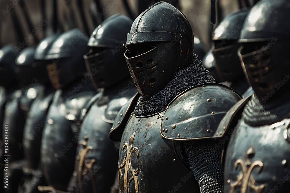medieval knight helmet and sword, Generative AI medieval knight helmet and sword, Generative AI