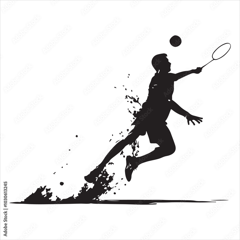 Fototapeta premium Power Smash Badminton Player in Action , black colour vactor 
