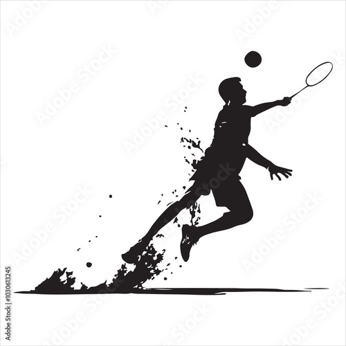 Power Smash Badminton Player in Action , black colour vactor 