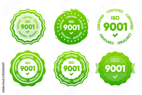 9001 Iso certified standarts collection. International Organization for Standardization stamp. Vector illustration.