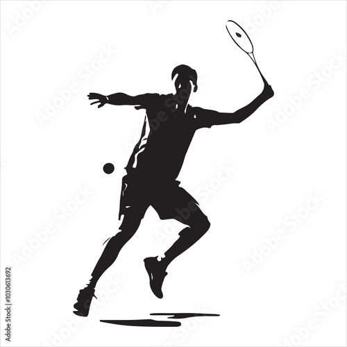 Power Smash Badminton Player in Action , black colour vactor 