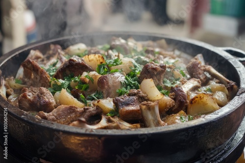 A typical Arabic food made from bones and goat meat - generative ai