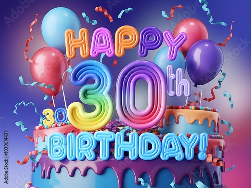 Colorful Happy 30th Birthday with Balloons