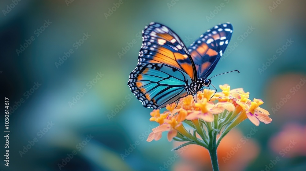 Fototapeta premium A beautiful Butterfly perches gently on a Vibrant flower