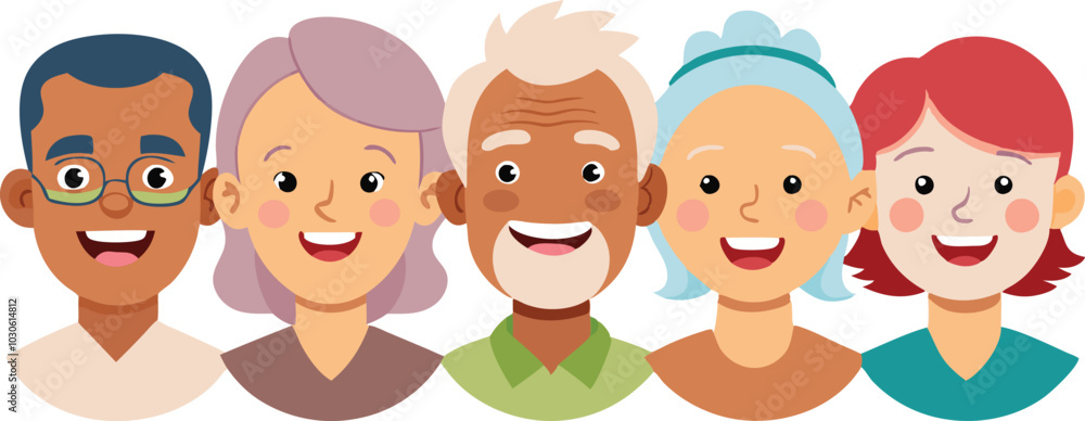 Elderly smiling people head only vector illustration isolated on transparent background Elderly smiling people head only vector illustration isolated on transparent background