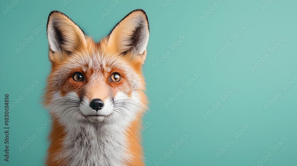Captivating Studio Photo of a Curious Red Fox Showcasing its Sharp Features Against a Lush Forest Green Background Featuring a Cybernetic Tone and Vibrant Split Complementary Color Scheme Captivating Studio Photo of a Curious Red Fox Showcasing its Sharp Features Against a Lush Forest Green Background Featuring a Cybernetic Tone and Vibrant Split Complementary Color Scheme