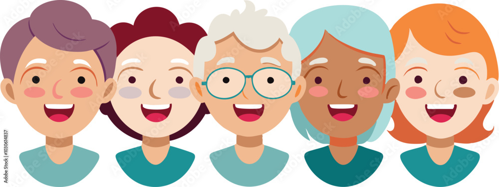 Elderly smiling people head only vector illustration on transparent background Elderly smiling people head only vector illustration on transparent background