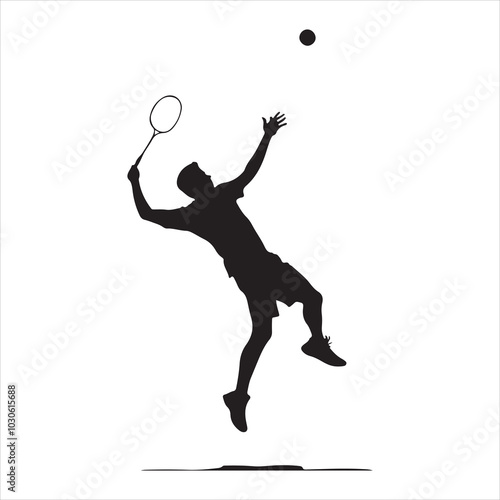 Power Smash Badminton Player in Action , black colour vactor 