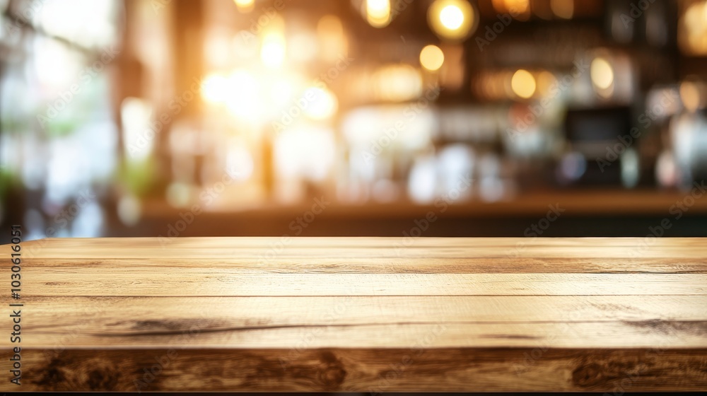 Empty Wooden Tabletop Bar Restaurant Countertop Cafe Blurred Background Bright Sunlight Empty Wooden Tabletop Bar Restaurant Countertop Cafe Blurred Background Bright Sunlight