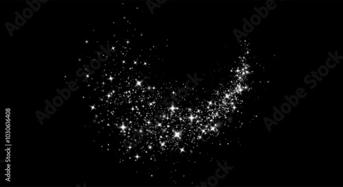 White png dust light. Christmas background of shining dust Christmas glowing light bokeh confetti and spark overlay texture for your design.	
