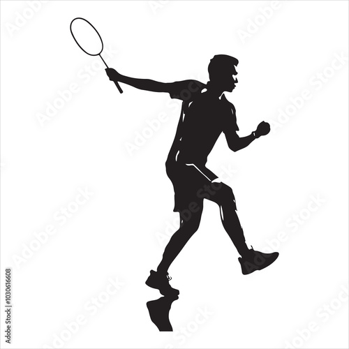 Power Smash Badminton Player in Action , black colour vactor 