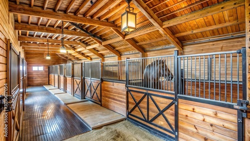 Wallpaper Mural Horse stable stall inside wooden house, high angle view Torontodigital.ca
