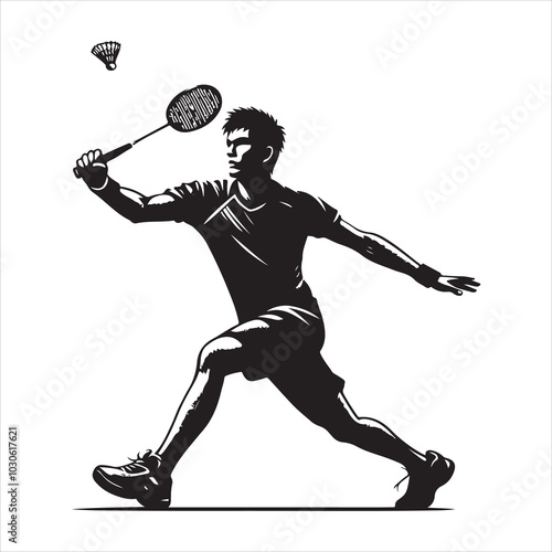 Power Smash Badminton Player in Action , black colour vactor 