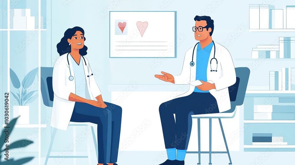 A doctor discusses treatment options with a patient in a modern clinic during a routine health consultation A doctor discusses treatment options with a patient in a modern clinic during a routine health consultation