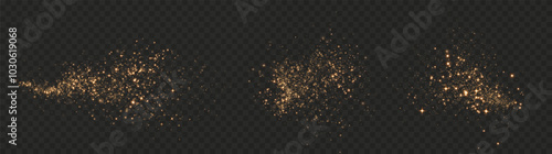 Christmas background. Powder dust light PNG. Magic shining gold dust. Fine, shiny dust bokeh particles fall off slightly. Fantastic shimmer effect. Vector illustrator.	
