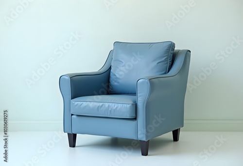 Blue chair against the blue wall. Interior 