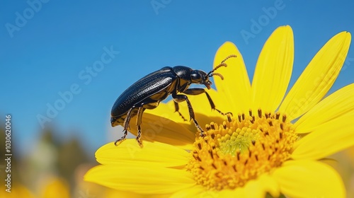 Insect on Yellow Flower Under Clear Blue Sky