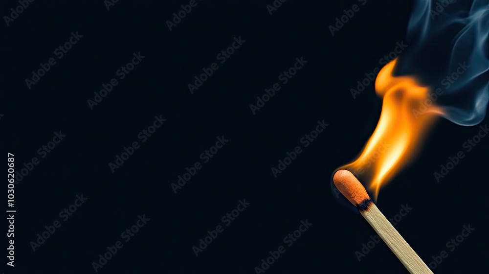 The bright flame of a match flickers in a dark setting, releasing smoke as it burns, with a striking cosmetic swatch attached to the burning tip, creating an unusual visual contrast The bright flame of a match flickers in a dark setting, releasing smoke as it burns, with a striking cosmetic swatch attached to the burning tip, creating an unusual visual contrast