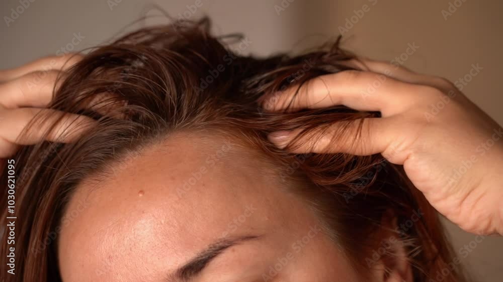 Pre-wash scalp and hair oiling. Scalp massaging with hands. Pre-shampoo treatment. Hair loss Pre-wash scalp and hair oiling. Scalp massaging with hands. Pre-shampoo treatment. Hair loss