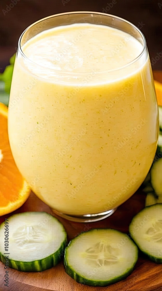A vibrant pineapple cucumber slushie topped with mint sits next to fresh cucumbers and pineapples, perfectly capturing the essence of a refreshing summer beverage A vibrant pineapple cucumber slushie topped with mint sits next to fresh cucumbers and pineapples, perfectly capturing the essence of a refreshing summer beverage