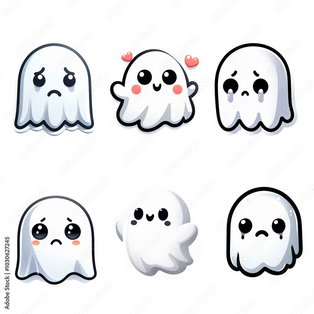 set cute ghost of Halloween, 6 concept style cartoon Character. set cute ghost of Halloween, 6 concept style cartoon Character.