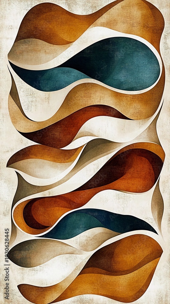 Obraz premium Abstract painting with curved shapes and warm colors.