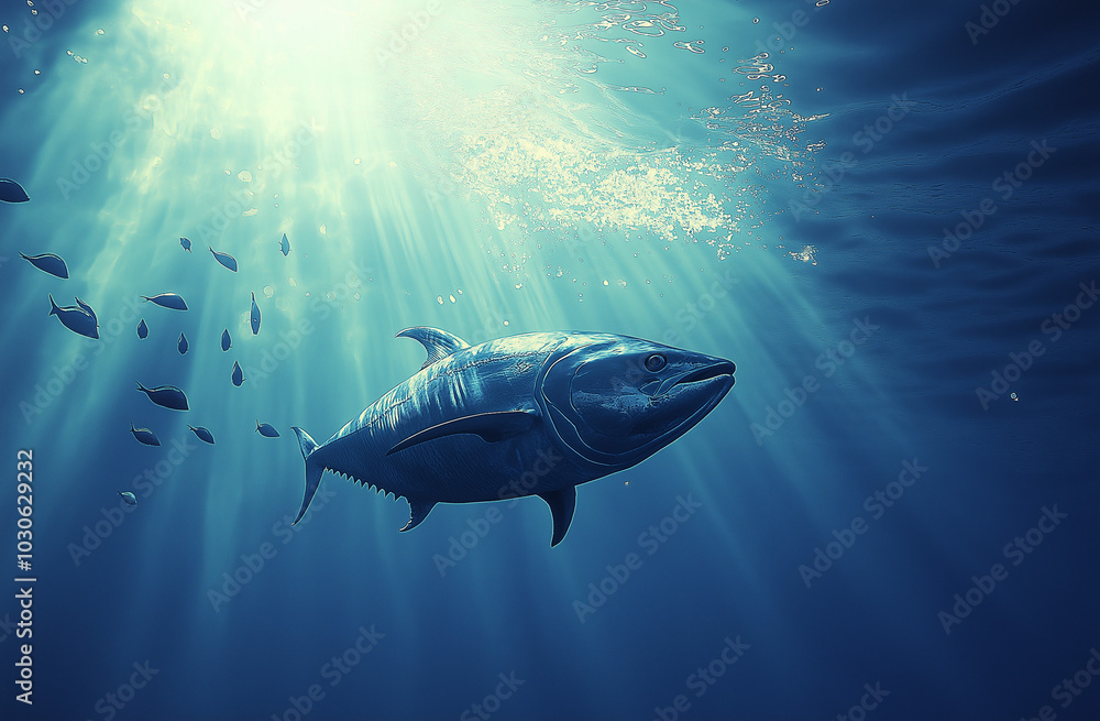 Fototapeta premium Tuna Guide: Understanding Different Varieties Like Ahi, Yellowfin, and Albacore, and the Best Ways to Cook Them Whether It's for Sushi, Grilling, or Seared Tuna—Plus Health Benefits and Sustainability