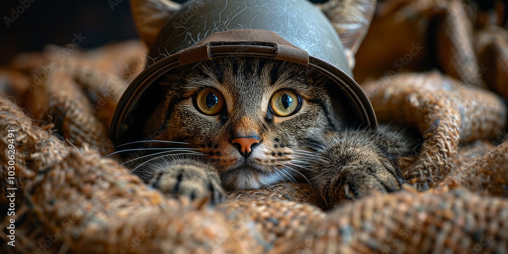 Obraz premium A Cat in a Helmet