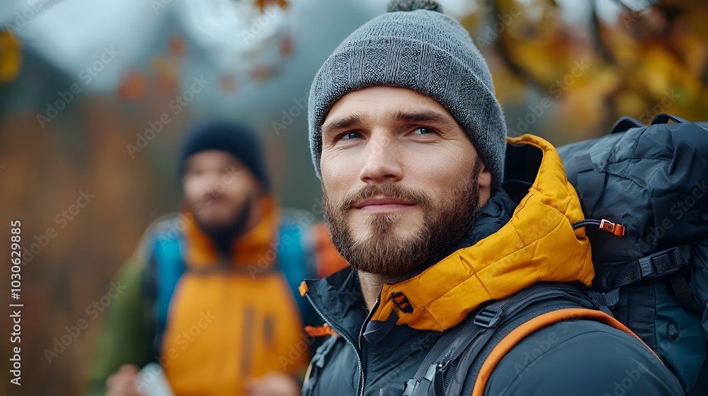 Intrepid Hikers Navigating Autumn Forest with Trail Maps and Compasses Side View of Adventurers Trekking Through Scenic Fall Landscape with Layered Clothing and Backpacks Intrepid Hikers Navigating Autumn Forest with Trail Maps and Compasses Side View of Adventurers Trekking Through Scenic Fall Landscape with Layered Clothing and Backpacks