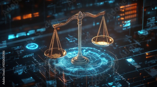 Digital scales of justice on the background of artificial intelligence technology, the balance between technological innovation and digital law with futuristic elements of legal needs