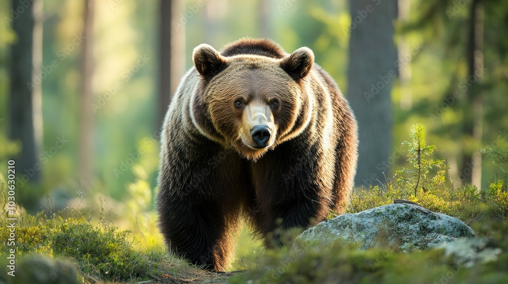 Wild Brown Bear in the summer forest. Animal in natural habitat. Wild Brown Bear in the summer forest. Animal in natural habitat.