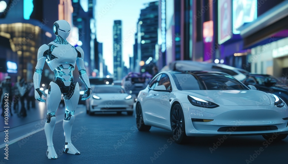 custom made wallpaper toronto digitalGenerated ImageSleek Silver Robot Next to Futuristic Car