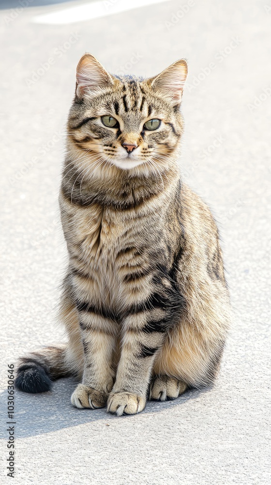 A playful yellow-brown British Shorthair kitten sits on the street, gazing up curiously towards an apartment window amidst the bustling traffic of Hong Kong A playful yellow-brown British Shorthair kitten sits on the street, gazing up curiously towards an apartment window amidst the bustling traffic of Hong Kong
