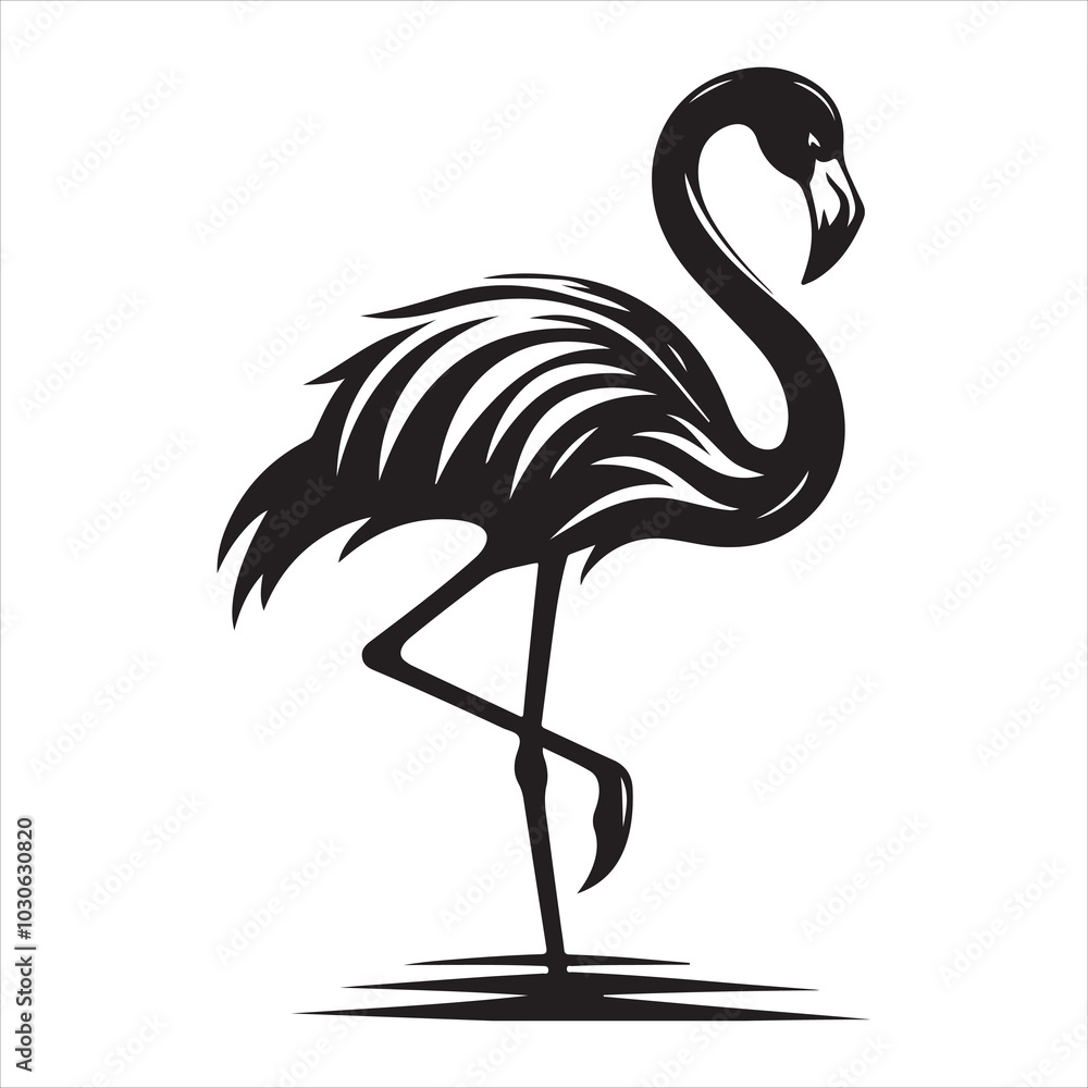 Obraz premium Tall and Graceful Flamingo Silhouette with Extended Legs and Neck , black colour vactor