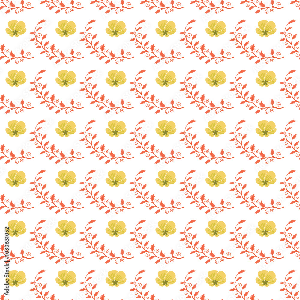 Illustrated seamless pattern design with stylized flowers. Illustrated seamless pattern design with stylized flowers.