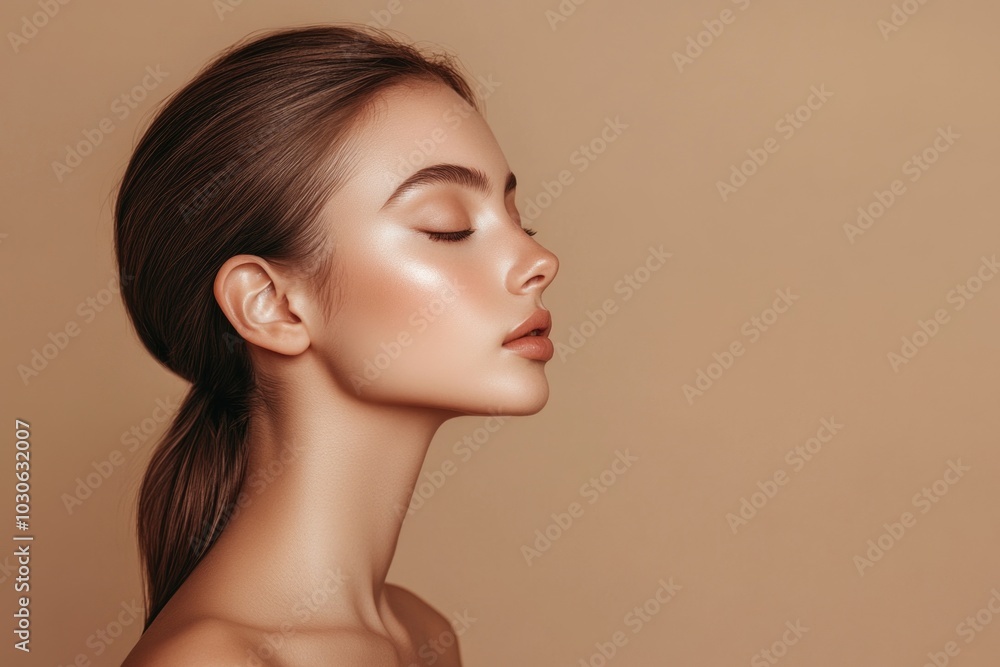 A beautiful woman with clean, fresh skin on a brown background. A beautiful woman with clean, fresh skin on a brown background.
