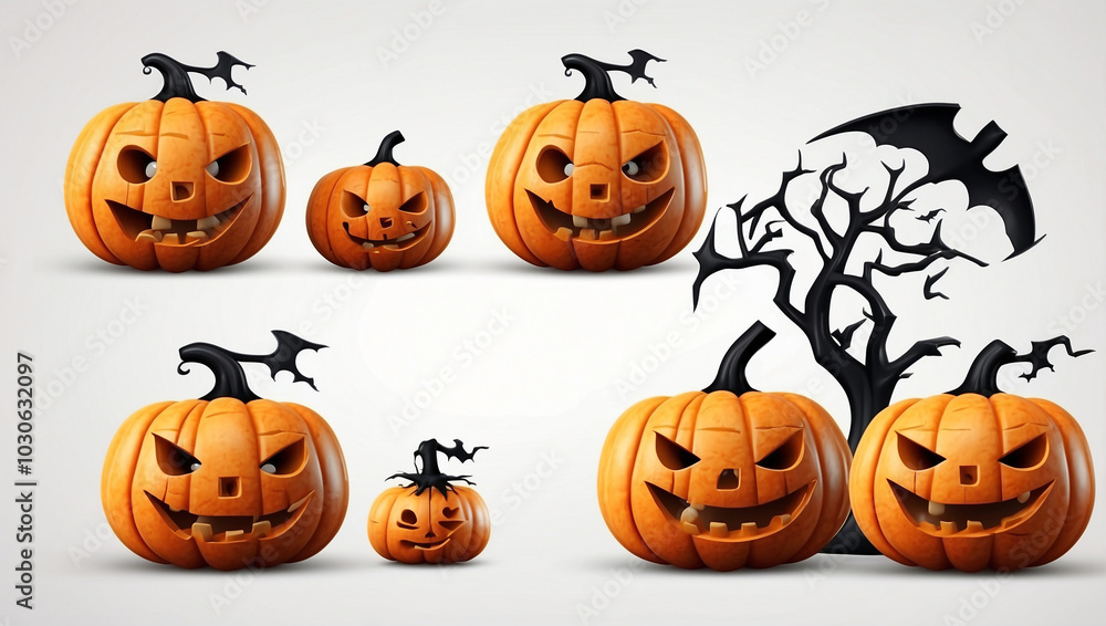 Set of Four Funny Halloween Pumpkins