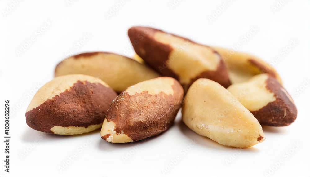 Heap of brazil nuts isolated on white backdrop. Healthy and tasty snack. Super food. Heap of brazil nuts isolated on white backdrop. Healthy and tasty snack. Super food.