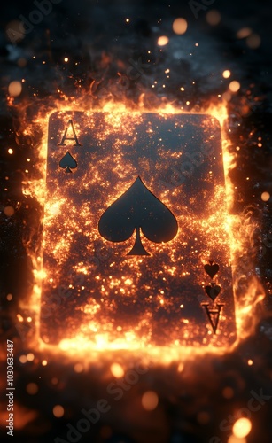 burning ace playing card on dark background  photo