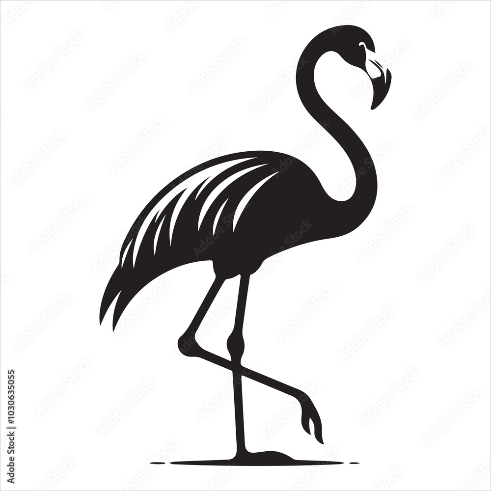 Fototapeta premium Tall and Graceful Flamingo Silhouette with Extended Legs and Neck , black colour vactor