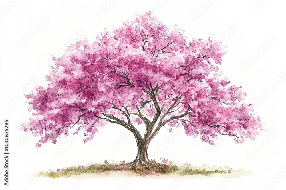 Obraz premium Beautiful watercolor illustration of a blooming pink tree